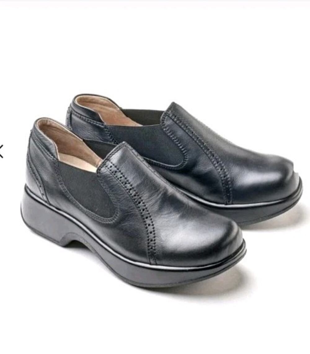 Dromedaris Falcon Leather Slip-On Comfort Shoes Womens 39(8.5-9M) Black Classic